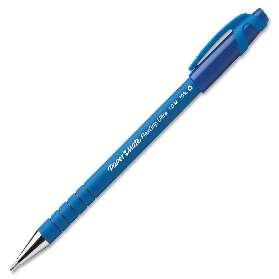 Paper Mate Flexgrip Ultra Recycled Pens - Medium Pen Point - Blue Alcohol  Based Ink - Blue Rubber Barrel - 1 Dozen - Lewisburg Industrial and Welding